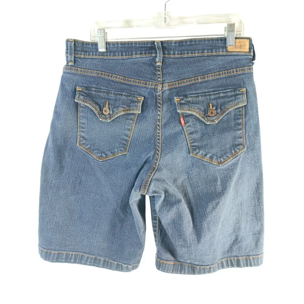 Levis Womens Denim Blue Jean Stretch Shorts Size 16 Flap Back Pockets Bermuda - Picture 4 of 15